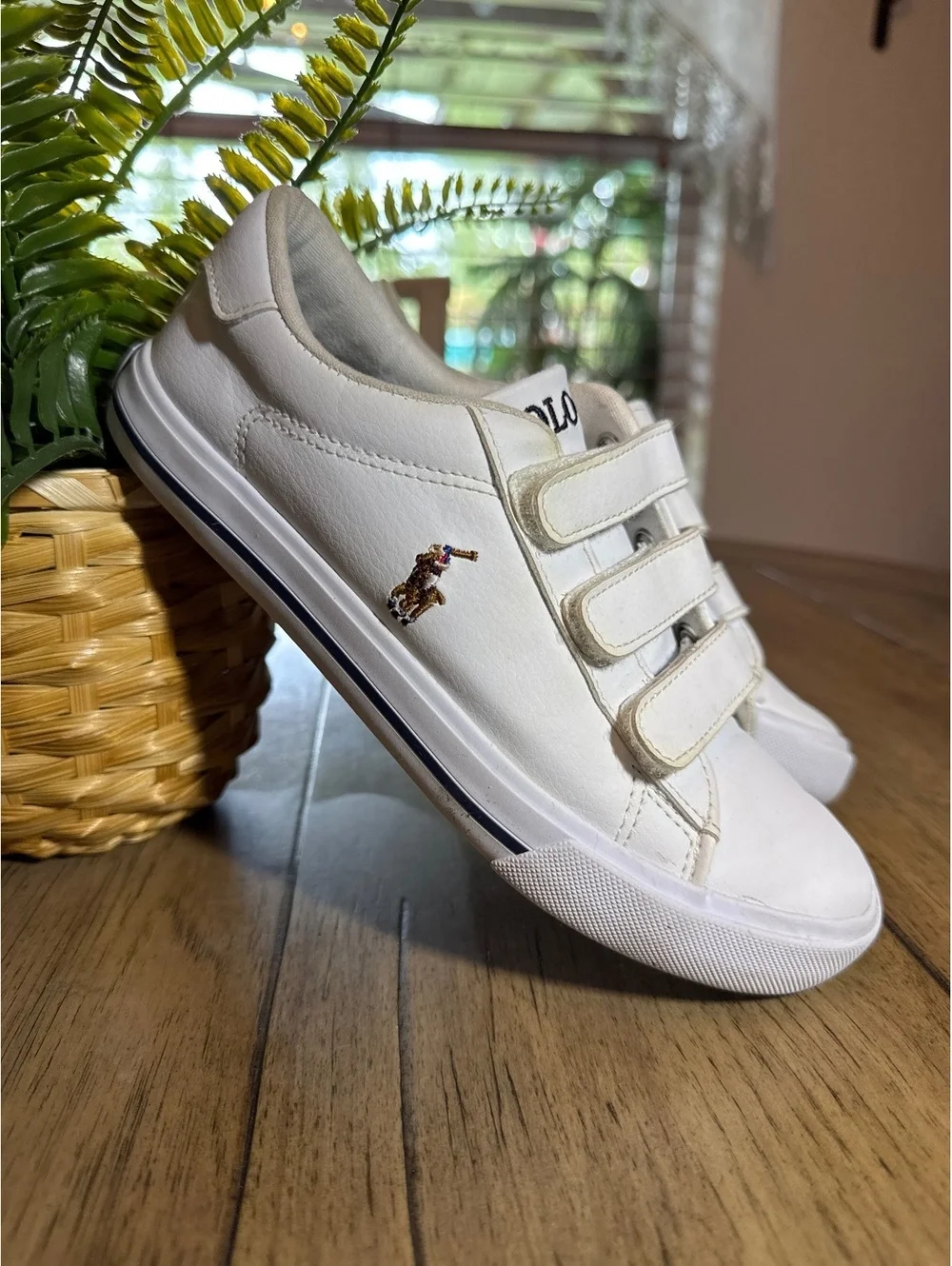 Polo Ralph Lauren Boys White Hook & Loop Sneakers Size 3